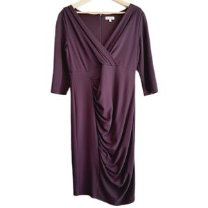 🍒 Kalico Ruched Soft Stretchy Surplice V-Neck Knee Length Dress Purple Sz 12